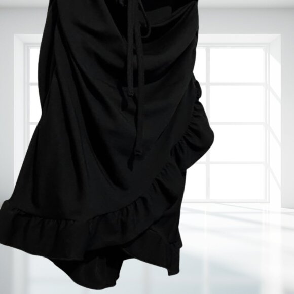 Effordram Black Tie-Front Cutout Ruffle Mini Dress Club Party Bodycon M - Picture 8 of 11